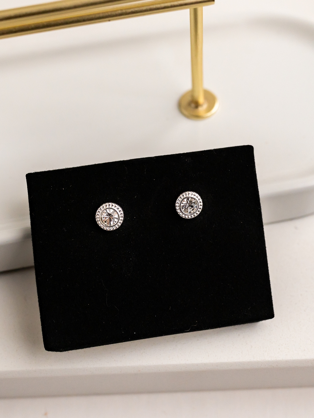 Silver Crystal Halo Stud Earrings - Women Jewelry